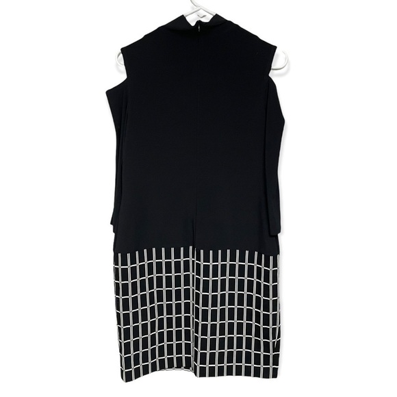 JOSEPH Ribkoff Cold Shoulder Geometric Check Black White Sheath Mini Dress, 8 - Picture 4 of 9